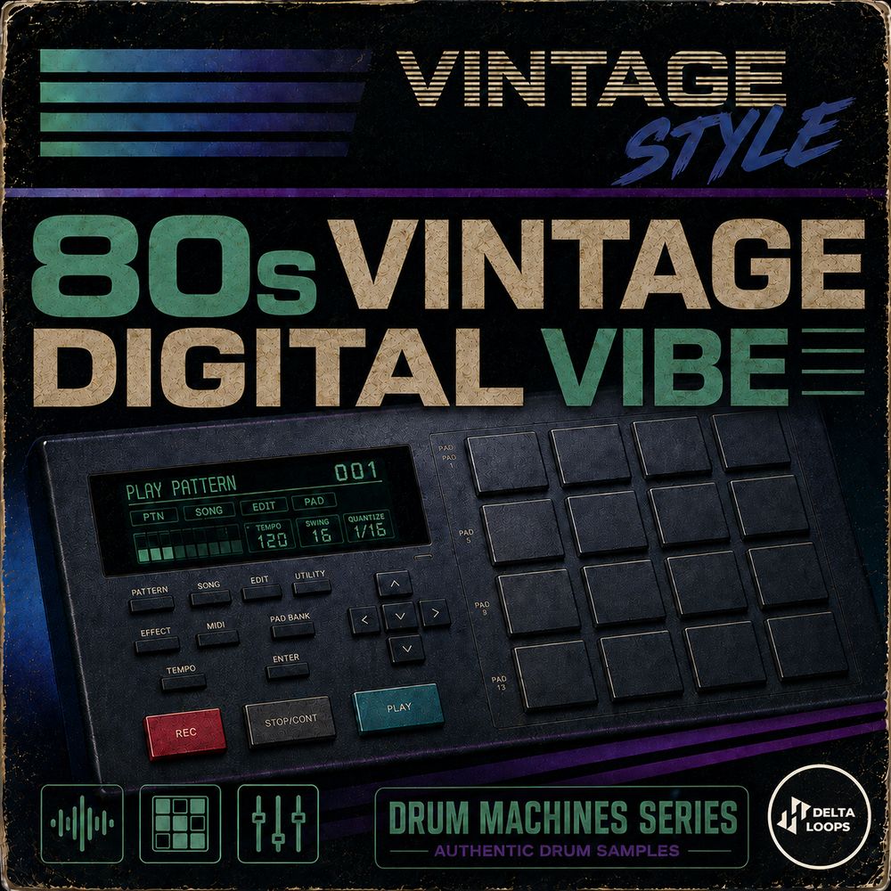 Artwork of Drum Machines: 80s Vintage Digital Vibe