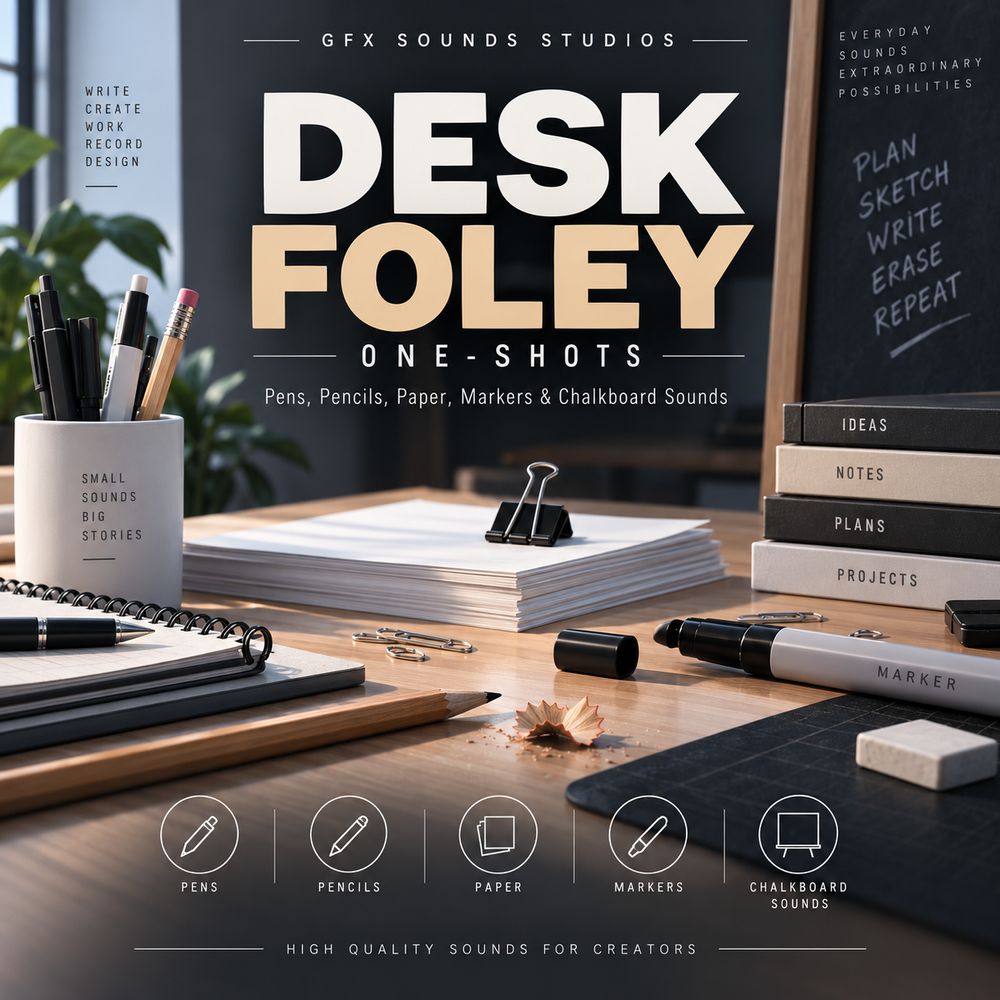 Artwork of Desk Foley One-Shots – Pens, Pencils, Paper, Markers & Chalkboard Sounds